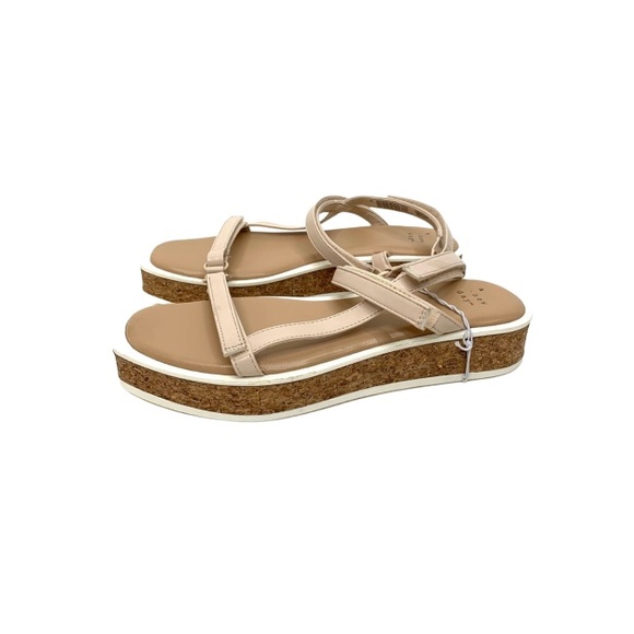 A New Day Nova Square Toe Tan Cork White Adjustable Platform Sandals Nwt Sz 6.5 - Picture 1 of 9
